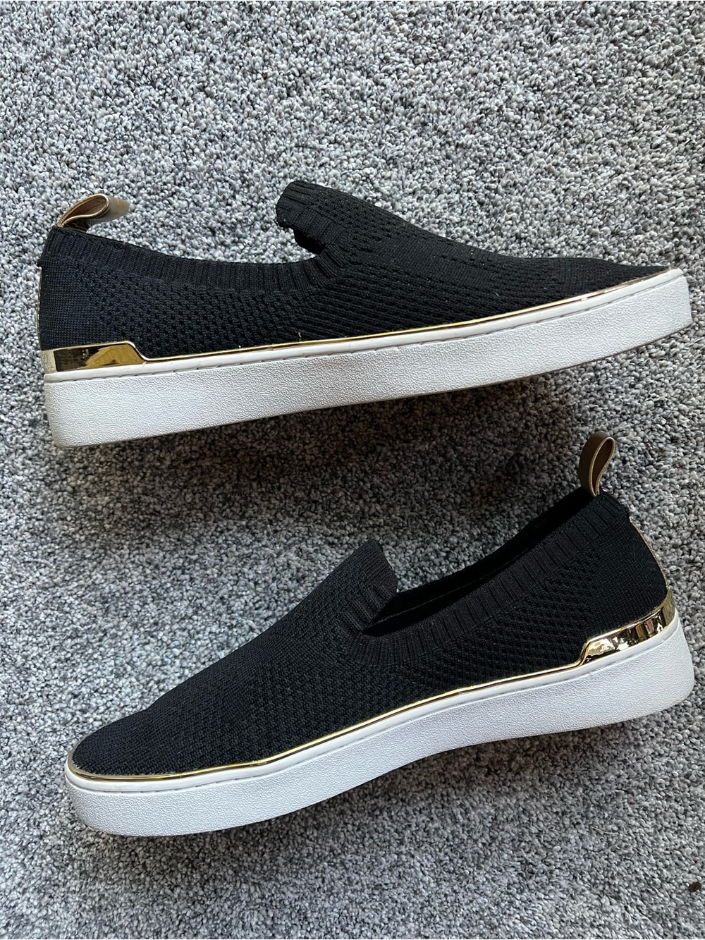 Micheal by Micheal Kors Black Knit Pull On Casual Sneaker Loafer Gold 9.5 M